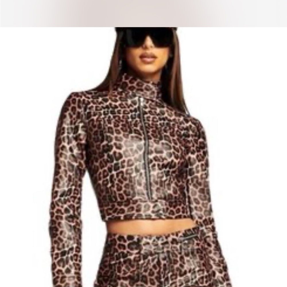 I.AM.GIA Leopard Print Leather Jacket in Brown & Black